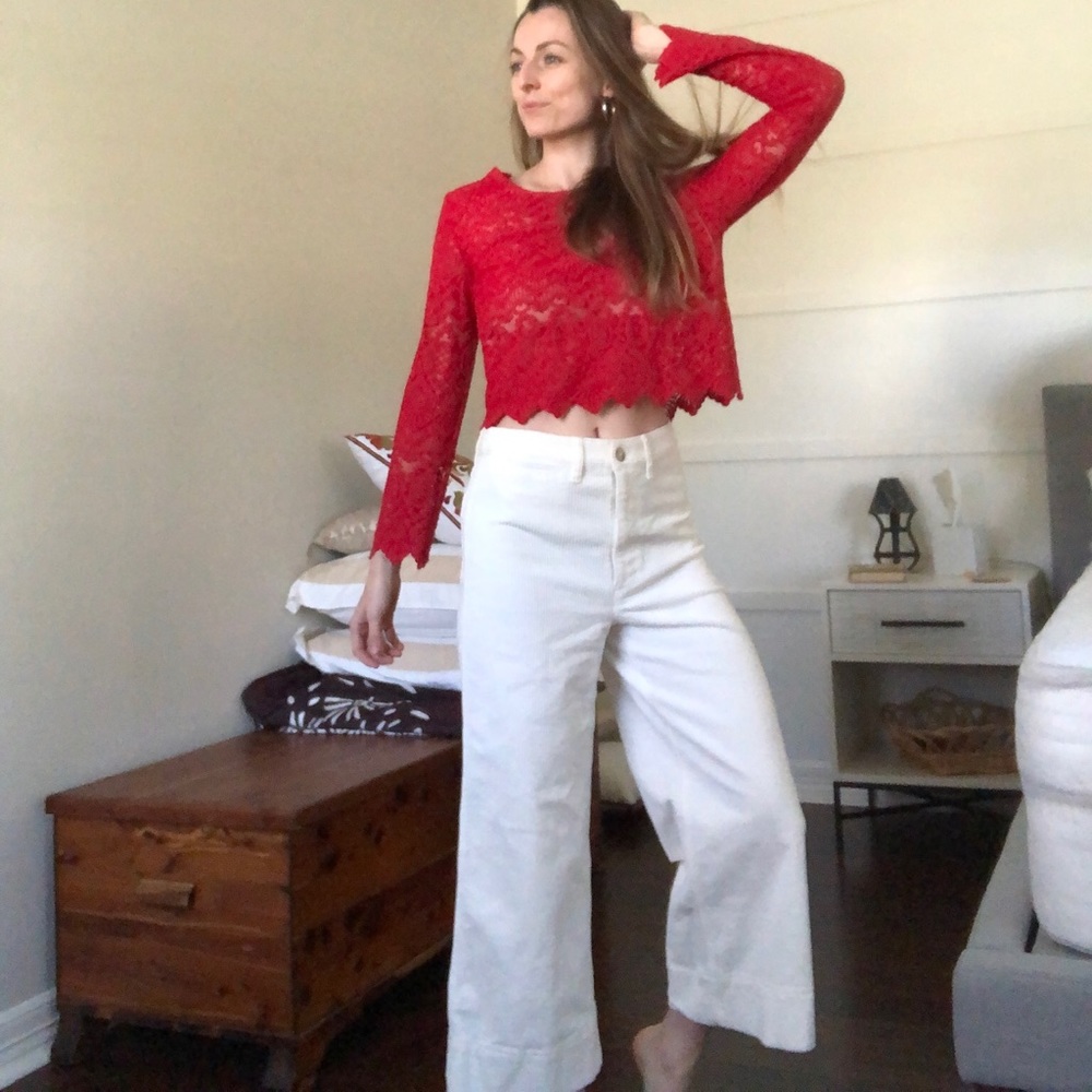 Madewell white cropped cords.